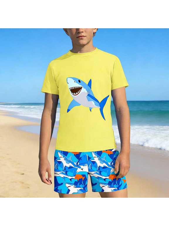Boys Swimwear Set Crewneck Tops and Swim Trunks Quick-Dry Seaside Surfing Swimsuit 2-Piece Multicolor Size 3-4
