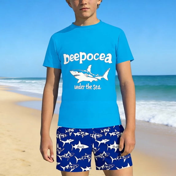 ITSAME Boys Swimwear Set Quick-Dry Crewneck Tops and Swim Trunks Seaside Surfing Swimsuit 2-Piece Multicolor Size 9-10