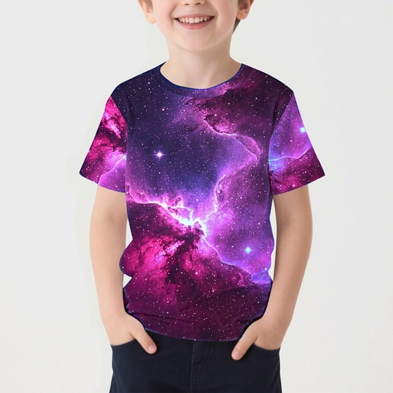 ITSAME Boys T-Shirts, Starry Sky Gradient Print Lightweight Comfortable Crew Neck Summer Loose Leisure Tees Multicolor 12-13T