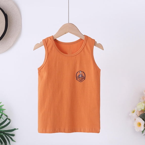 ITSAME Boys Tank Tops, Crew Neck Breathable Comfort Cotton Casual Fashion Tank Tops Orange Size 9-10