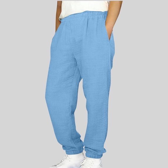 ITSAME Boys Tapered Sweatpants, Elastic Waist with Pockets Cotton Kids Casual Athletic Jogger Pants Blue 6-7T