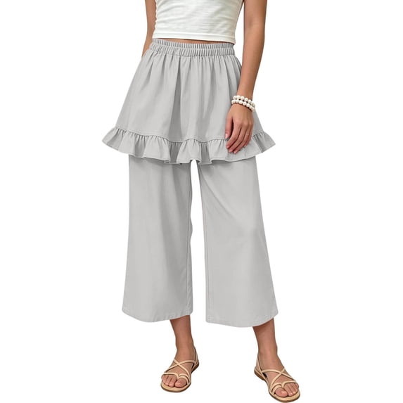 ITSAME Capris for Girls High Waist Loose Fit Flowy Ruffle Kids Fashion Casual Wide Leg Pants White Size 2T