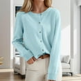 thumbnail image 1 of ITSAME Cardigan Sweater for Womens, Crewneck Buttons Long Sleeve Loose Soft Casual Knit Tops Outwear Light blue XL, 1 of 4