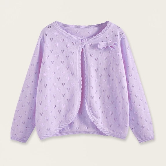 ITSAME Cardigan for Girls Long Sleeve Hollow Out Knit Cover Up Kids Lightweight Comfy Sweater Purple Size 10