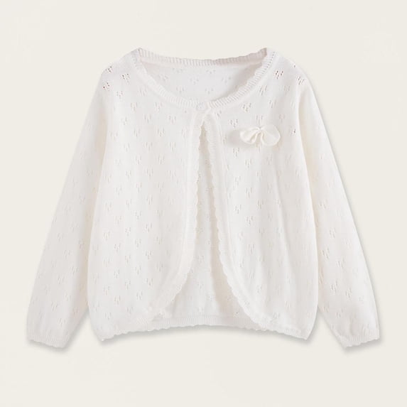 ITSAME Cardigan for Girls Long Sleeve Hollow Out Knit Cover Up Kids Lightweight Comfy Sweater White Size 7
