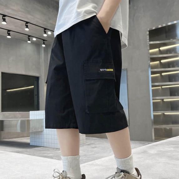 ITSAME Cargo Shorts for Boys, Elastic Waist with Pockets Baggy Fit Summer Fashion Shorts Black 11T