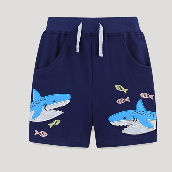 ITSAME Casual Shorts for Kids Boys, Drawstring with Pockets Elastic Waist Fashion Comfortable Cotton Shorts Navy 4T