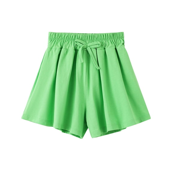 ITSAME Cotton Shorts for Girls, Bowknot Loose Fit Elastic Waist Casual Outdoor Athletic Shorts Green 8-9T