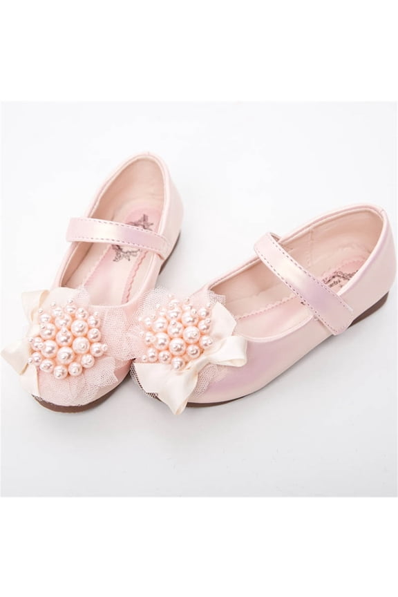 Dress Shoes for Girls, Sparkly Pearl Ankle Strap Closed Toe Kids Wedding Party Princess Shoes Pink 10M(Little Kids)