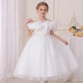 thumbnail image 1 of ITSAME Dress for Girls, Crewneck Waist-Cinching Puffy Tulle Kids Wedding Pageant Party Prom Gown White 12-13T, 1 of 7