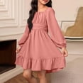 thumbnail image 1 of ITSAME Dress for Girls, Lantern Long Sleeve Backless Square Neck Summer Fashion Casual Ruffled Dress Pink 12-13T, 1 of 9