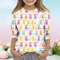 thumbnail image 1 of ITSAME Easter Girls T-Shirts, Cute Bunny Print 3/4 Sleeve Crewneck Festival Casual Fashion Tops Multicolor 5-6T, 1 of 5