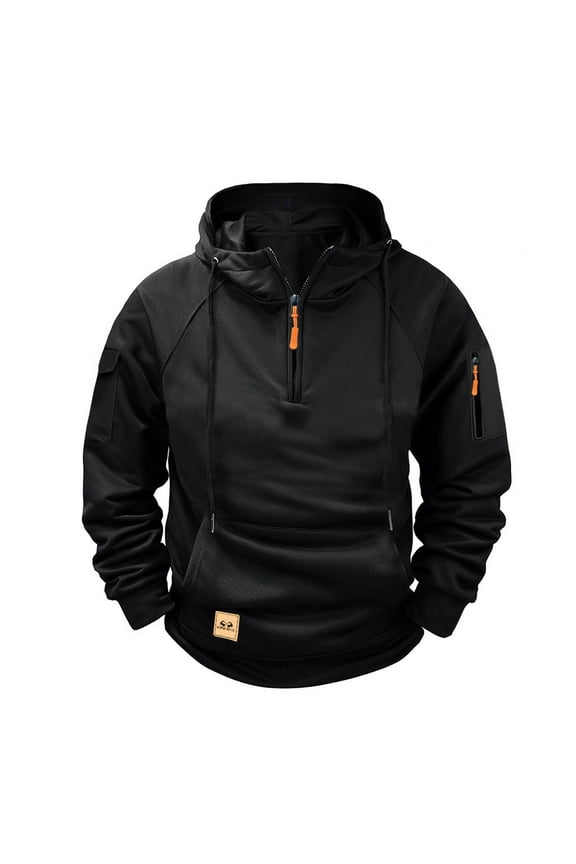 Fall Winter Hoodie for Mens, Pocket Long Sleeve Zipper Active Fit Fashion Pullover Hooded Sweatshirt Black 3XL