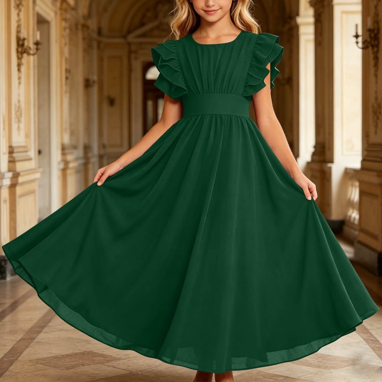 tunic bridesmaid dresses ITSAME Flower Girls Dress Ruffle Fly Sleeve Boat Neck A-Line Wedding Party Pageant Gown Green Size 3T Color:Cinderella Pink
