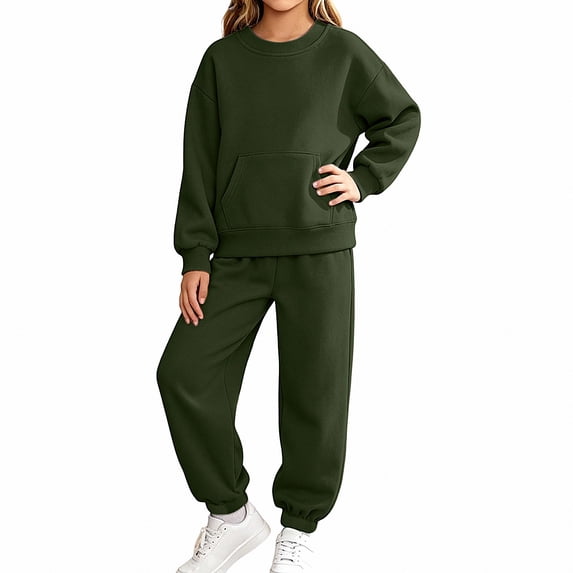 ITSAME Girls 2 Piece Long Sleeve Crewneck Sweatshirt and Jogger Sweatpants Set Kids Casual Athletic Outfit Size 8