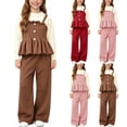 thumbnail image 1 of ITSAME Girls 2-Piece Long Sleeve Peplum Top and Pants Set Fall Winter Casual Knit Clothing Outfit Khaki Size 1T, 1 of 7
