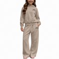 thumbnail image 1 of ITSAME Girls 2 Piece Outfit Bow Print Fleece-Lined Hooded Sweatshirt and Wide Leg Pants Warm Casual Set Size 7, 1 of 6