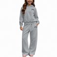 thumbnail image 1 of ITSAME Girls 2 Piece Outfit Bow Print Fleece-Lined Hooded Sweatshirt and Wide Leg Pants Warm Casual Set Size 9, 1 of 6