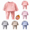 thumbnail image 1 of ITSAME Girls 2 Piece Outfit Fleece-Lined Long Sleeve Crewneck Pullover and Pants Fall Winter Warm Loungewear Set Size 5T, 1 of 8