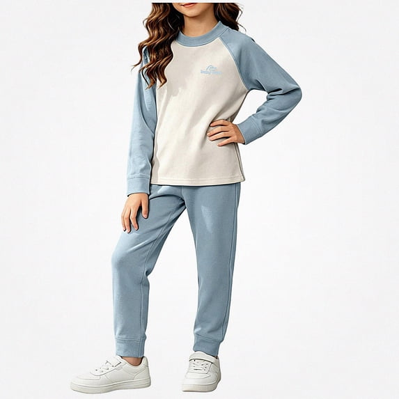 ITSAME Girls 2 Piece Outfit Fleece-Lined Raglan Sleeve Crewneck Pullover and Pants Fall Winter Warm Set Size 12M