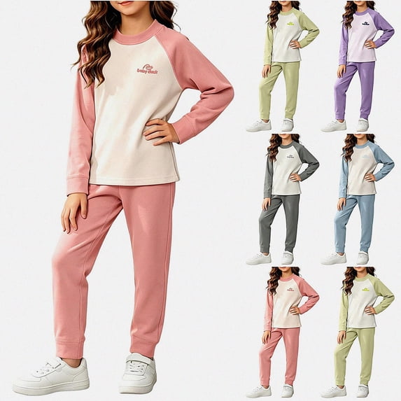 ITSAME Girls 2 Piece Outfit Fleece-Lined Raglan Sleeve Crewneck Pullover and Pants Fall Winter Warm Set Size 5T