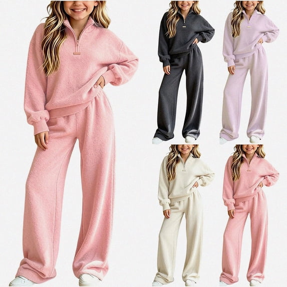 ITSAME Girls 2 Piece Sweater Set Knit Cotton Half Zip Pullover and Wide Leg Pants Fall Winter Outfit Size 9