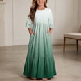 thumbnail image 1 of ITSAME Girls A-Line Maxi Dress Flowy Ruffle 3/4 Sleeve Round Neck Gradient Print Summer Fashion Casual Dress Green Size 6, 1 of 7