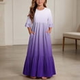 thumbnail image 1 of ITSAME Girls A-Line Maxi Dress Flowy Ruffle 3/4 Sleeve Round Neck Gradient Print Summer Fashion Casual Dress Purple Size 8, 1 of 7