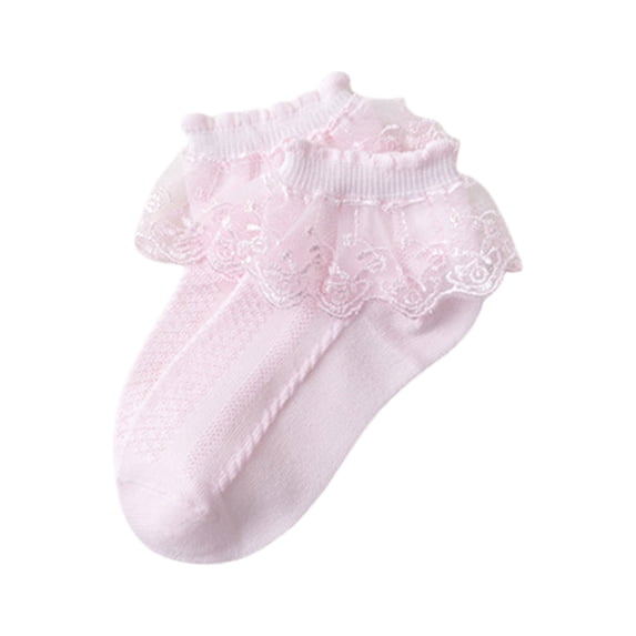 ITSAME Girls Ankle Socks, Mesh Breathable Comfortable Cotton Lace Ruffle Sweet Princess Dance Socks Pink 4-7T