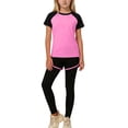 thumbnail image 1 of ITSAME Girls Athletic Outfit 3-Piece, Crewneck Shirt with Shorts and Pants School Uniform Kids Quick-Dry Sport Set Hot Pink 7-8T, 1 of 5