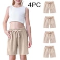 thumbnail image 1 of ITSAME Girls Athletic Shorts 4-Piece, Lightweight Cotton Linen Elastic Waist Summer Fashion Casual Shorts Beige 7T, 1 of 9