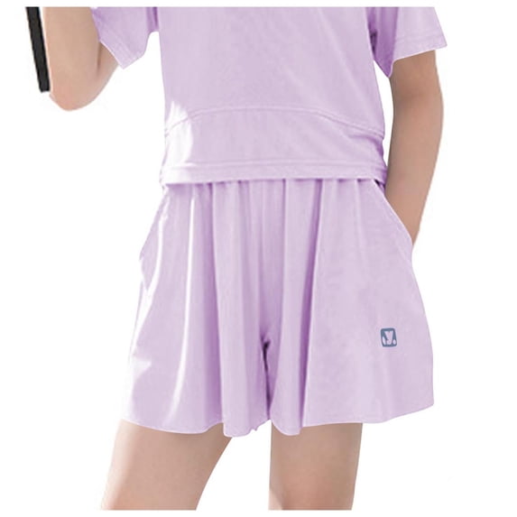 ITSAME Girls Athletic Shorts, Loose Fit Quick-Dry Elastic Waist Summer Outdoor Active Shorts with Pockets Purple Size 9-10