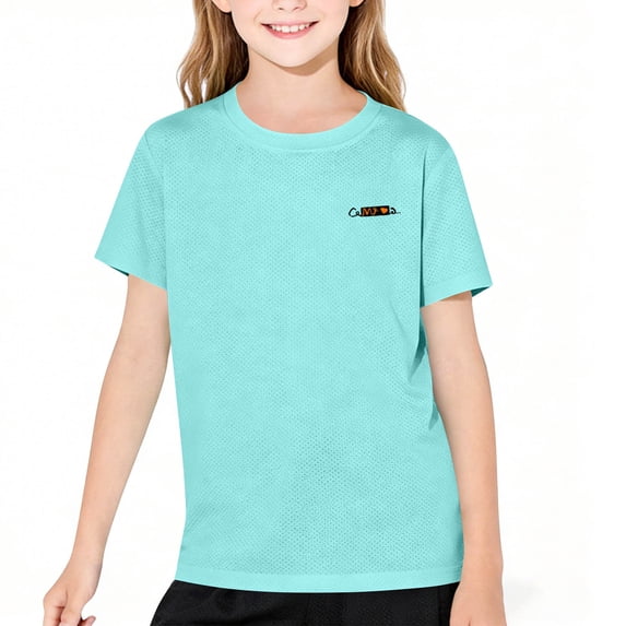 ITSAME Girls Athletic T-Shirts Mesh Breathable Quick-Dry Crewneck Tops Kids Outdoor Active Tee Green Size 14-15