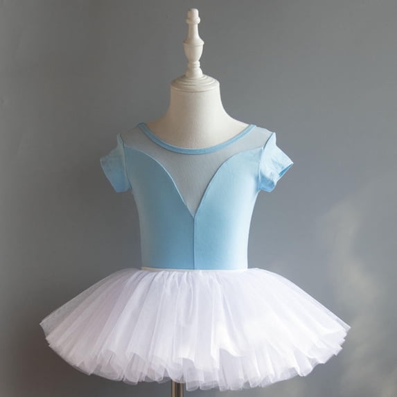 ITSAME Girls Ballet Dance Dress, Leotards Crewneck Puffy Tulle Kids Fashion Ballet Tutu Dress Sky Blue 12-13T