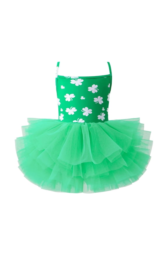 Girls Ballet Dance Dress, Leotards Puffy Tulle Spaghetti Strap Kids Fashion Ballet Tutu Dress Green 4-5T