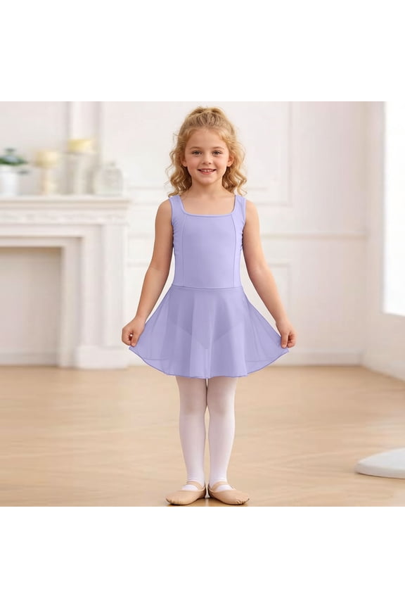 Girls Ballet Dance Dress, Sleeveless Leotards Square Neck Kids Fashion Ballet A-Line Dress Purple 12-13T