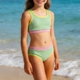 thumbnail image 1 of ITSAME Girls Bikini Swimwear 2-Piece, Quick-Dry Color Blocking with Chest Pad Summer Trendy Seaside Bathing Suit Set Green 11-12T, 1 of 8