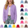 thumbnail image 1 of ITSAME Girls Button Down Shirts Knit Cotton Crew Neck Long Sleeve Cardigan Kids Soft Comfy Tops Coffee Size 10, 1 of 10