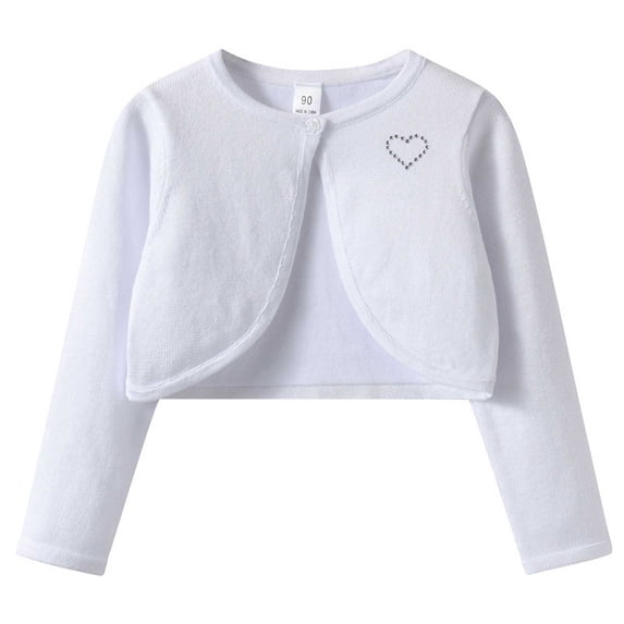 ITSAME Girls Cardigan Sweater Knit Cotton Open Front Long Sleeve Kids Fashion Casual Cropped Tops White Size 8