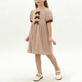thumbnail image 1 of ITSAME Girls Casual Dress, Crewneck Puff Short Sleeve Cute Bow Summer Fashion Comfortable Dress Khaki 4-5T, 1 of 9