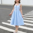 thumbnail image 1 of ITSAME Girls Casual Dress, Square Neck Off the Shoulder Striped Print Summer Stylish Button Down A-Line Dress Blue 9-10T, 1 of 9