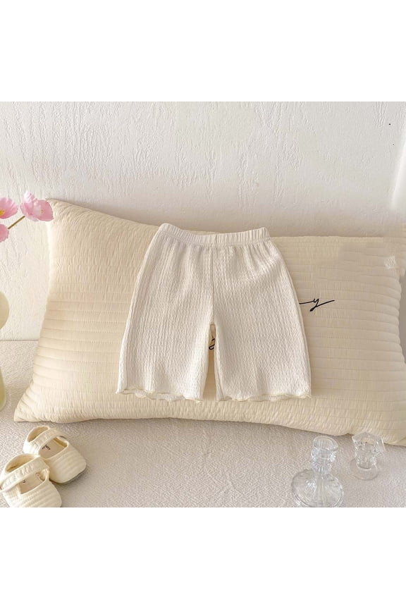 Girls Casual Leggings Shorts, Elastic Waist Stretchy Ruffle Hem Soft Breathable Casual Leggings Beige 8-9T