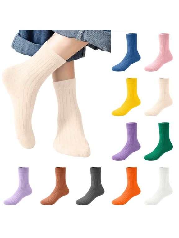 Girls Cotton Crew Socks Comfy Breathable Mid-Calf Length Daily Wear Casual Socks Beige Size 3T