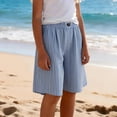 thumbnail image 1 of ITSAME Girls Cotton Linen Shorts, Striped Print Elastic Waist with Pockets Summer Casual Fashion Shorts Blue 4T, 1 of 9