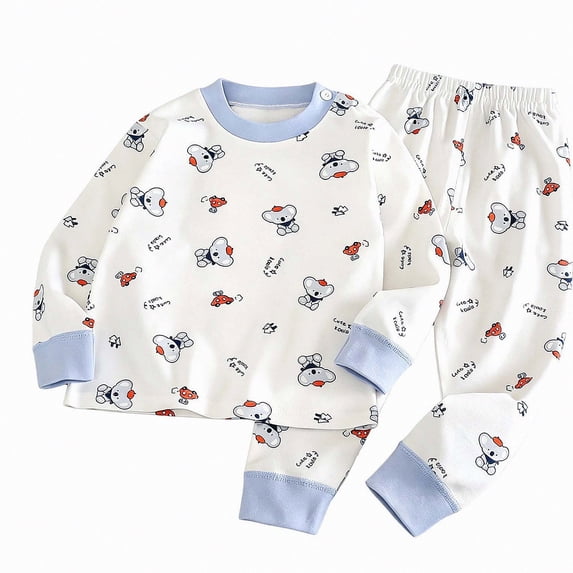 ITSAME Girls Cotton Outfit Cartoon Print Long Sleeve Crewneck Pullover and Pants 2-Piece Sleepwear Set Size 2T