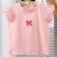 thumbnail image 1 of ITSAME Girls Cotton T-Shirt, Ruffled Sleeve Round Neck Cute Bow Summer Fashion Casual Tops Pink Size 6-7T, 1 of 7