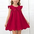 thumbnail image 1 of ITSAME Girls Dress, Hollow Out Hem Cotton Flutter Ruffle Summer Fashion Casual Crewneck Princess Dress Wine 9-12M, 1 of 7