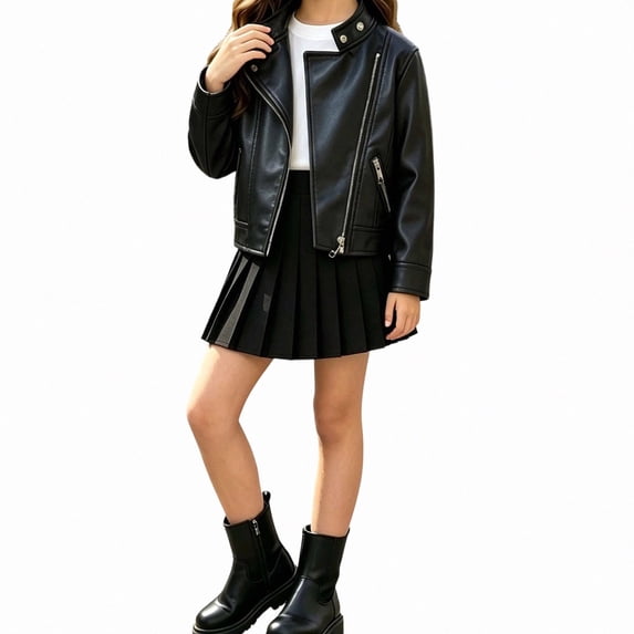 ITSAME Girls Faux Leather Motorcycle Jacket Long Sleeve Zip Up Outdoor Casual Outerwear Size 3T
