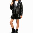 thumbnail image 1 of ITSAME Girls Faux Leather Motorcycle Jacket Zip Up Long Sleeve Casual Outerwear with Belt Size 12M, 1 of 8