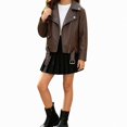 thumbnail image 1 of ITSAME Girls Faux Leather Motorcycle Jacket Zip Up Long Sleeve Casual Outerwear with Belt Size 9, 1 of 8